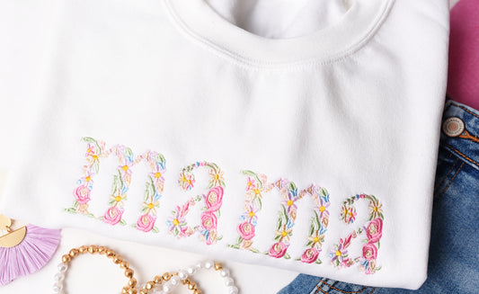 Mama Floral Embroidered Crewneck Sweashirt