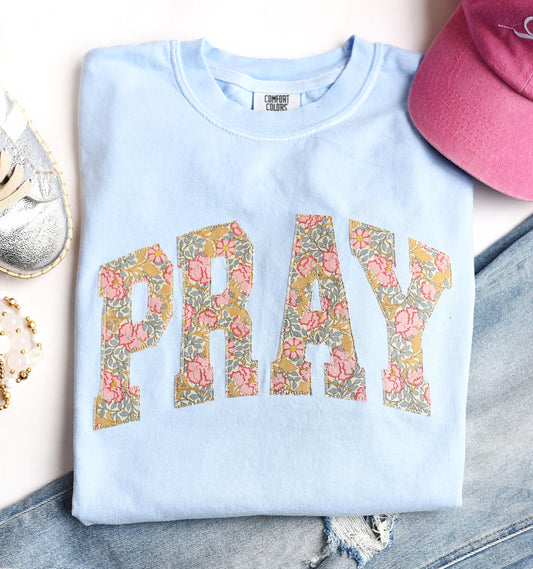 PRAY Floral Applique Comfort Colors Tee