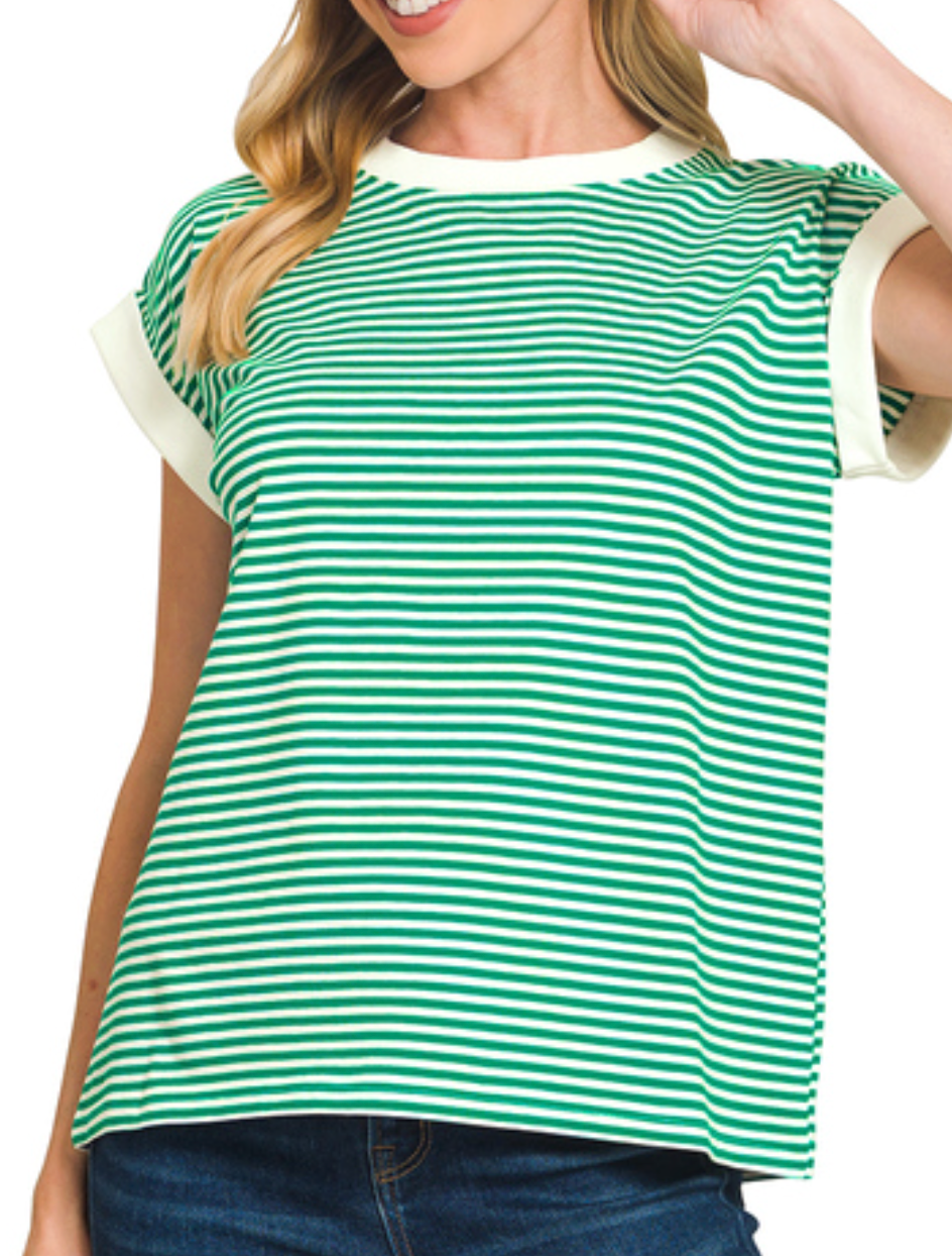 Zenana Stripe Contrast Top