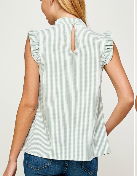 Stripe Ruffle Neck Top