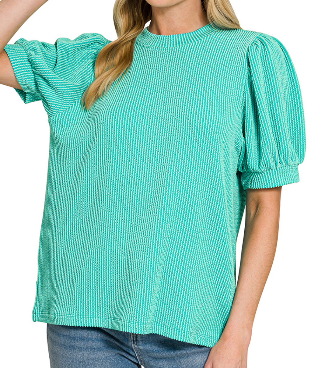 Ribbed Puff Sleeve Zenana