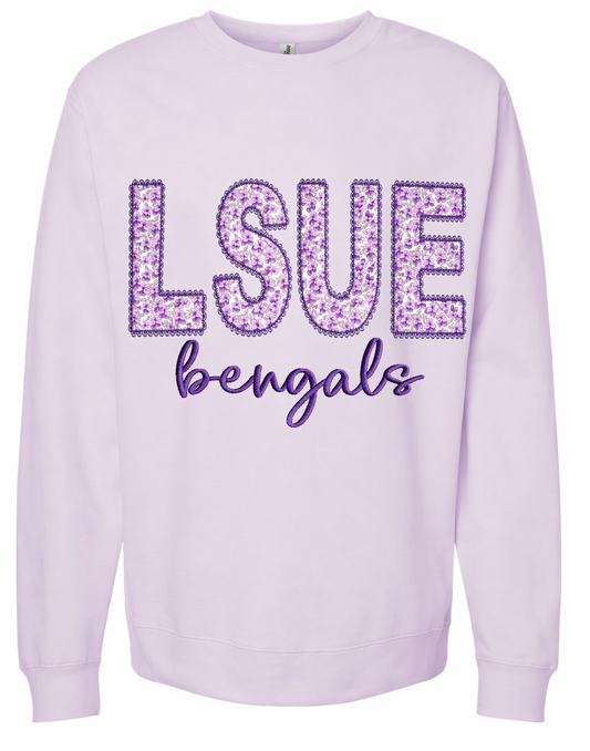 Lace Floral Applique Crewneck Sweatshirt Lavender