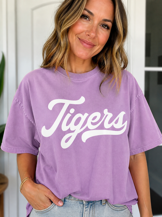 Retro Graphic Tigers or Cajuns Regular or Crop Comfort Colors