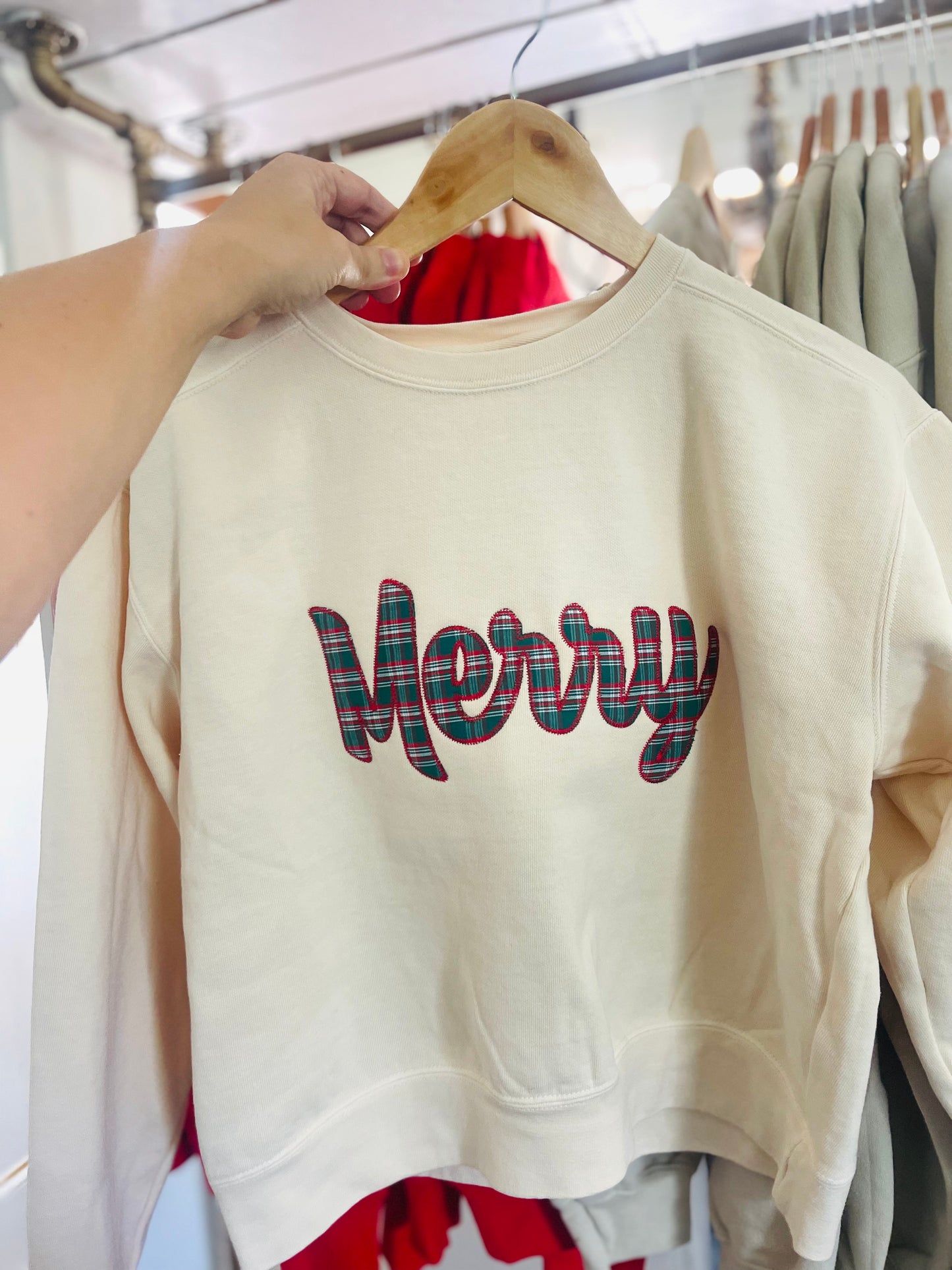 Merry plaid appliqué CROP or Regular