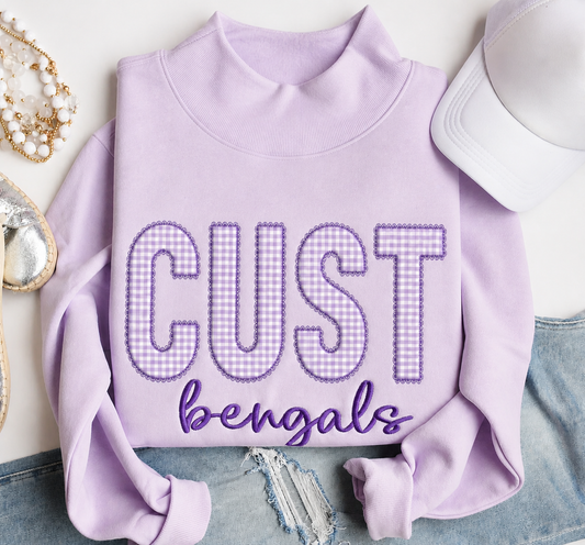 Lace Gingham Applique Mockneck Applique