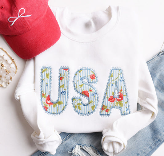 USA Floral + Lace Sweatshirt or T-Shirt