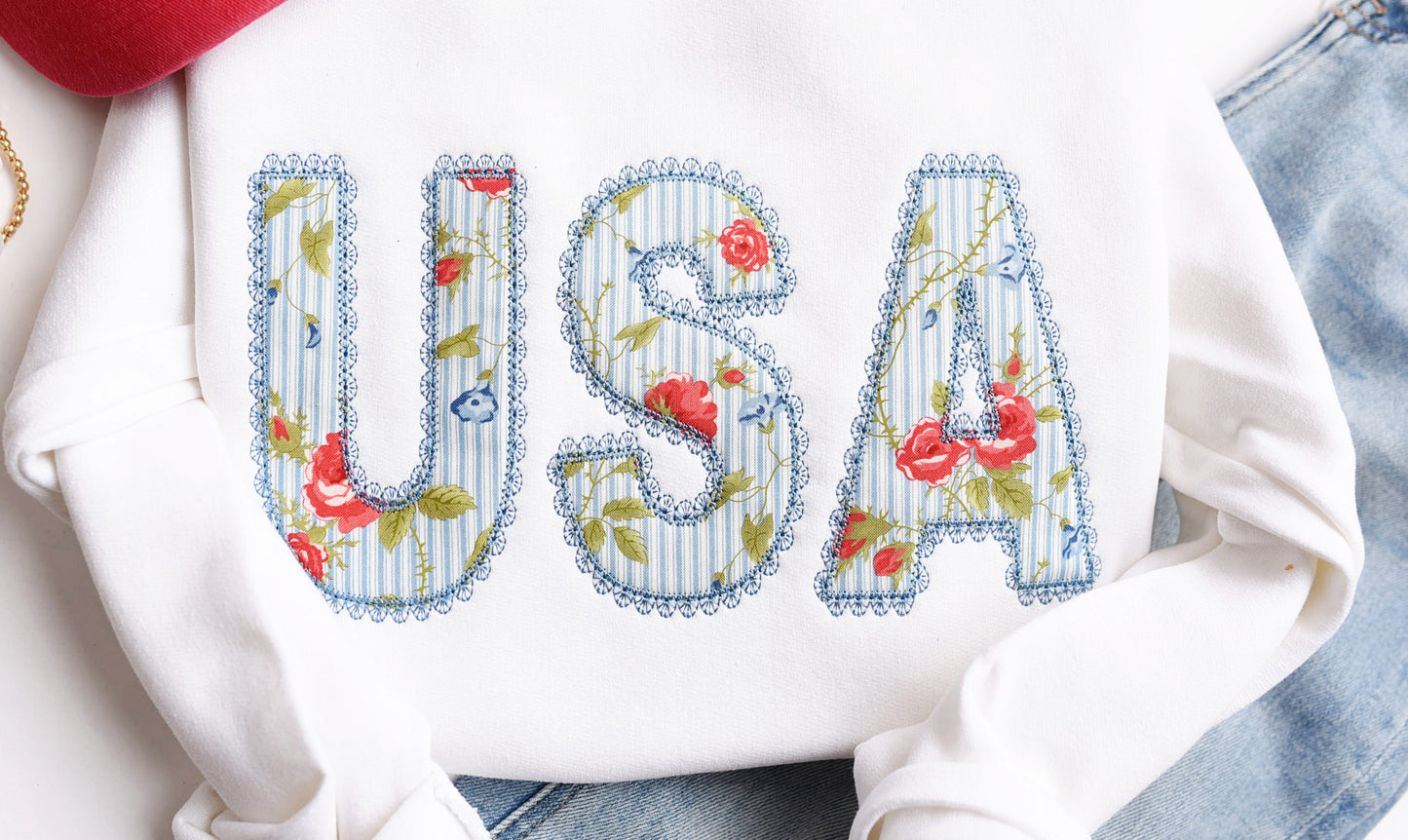 USA Floral + Lace Sweatshirt or T-Shirt