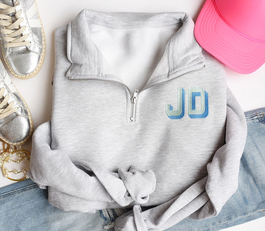 Personalized Quarter Zip Shadow Block Font Initials