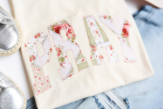 Green/ Coral Floral Applique Choose Your Word