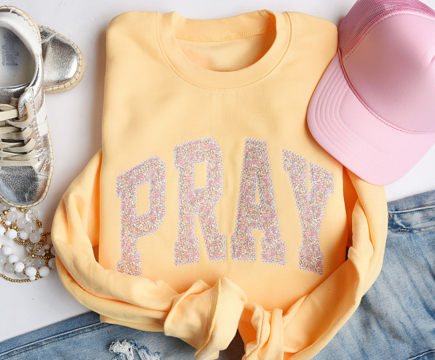 Yellow PRAY or AMEN Applique Sweatshirt or T-Shirt