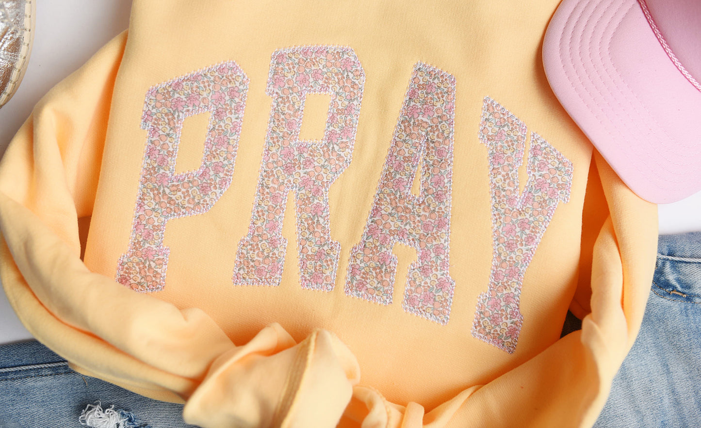 Yellow PRAY or AMEN Applique Sweatshirt or T-Shirt