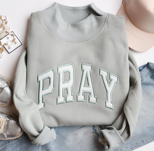 Pray Mockneck Satin Stitch