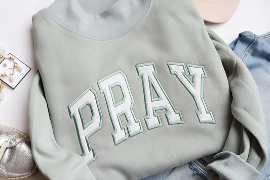 Pray Mockneck Satin Stitch