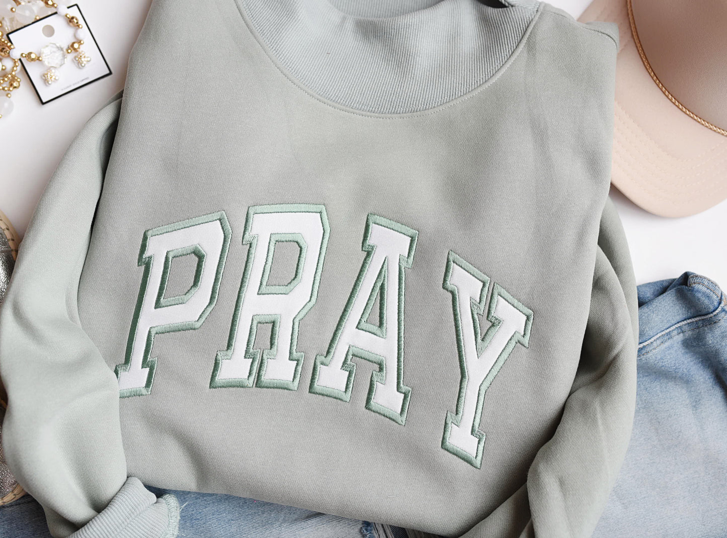 Pray Mockneck Satin Stitch