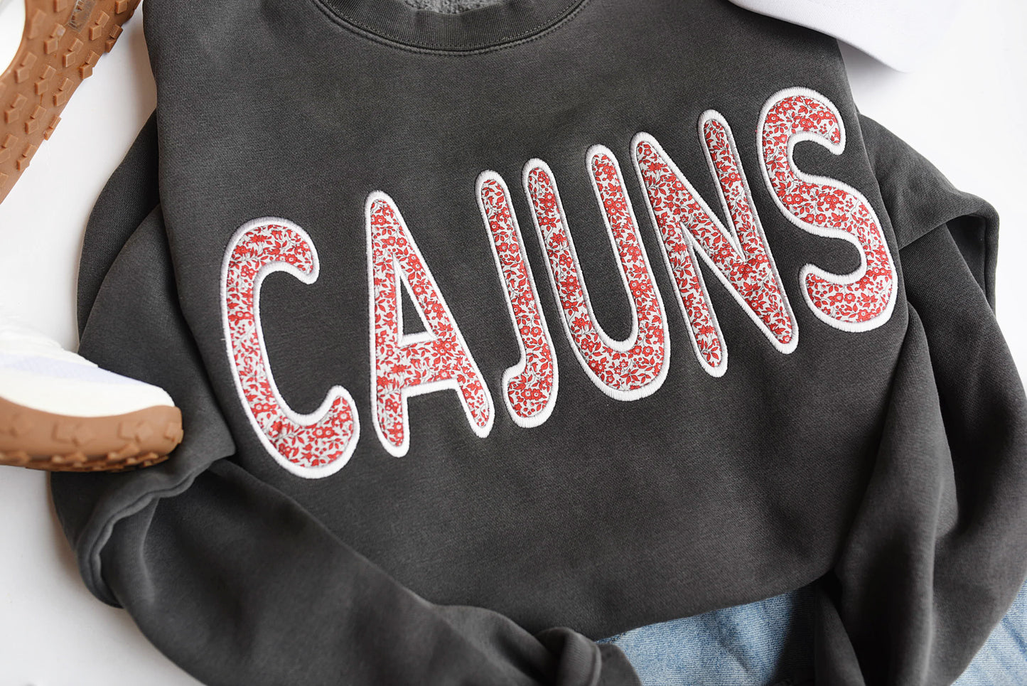 Cajuns Bubble Font Floral Applique