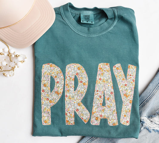 BIG PRAY applique Comfort Colors T-shirt