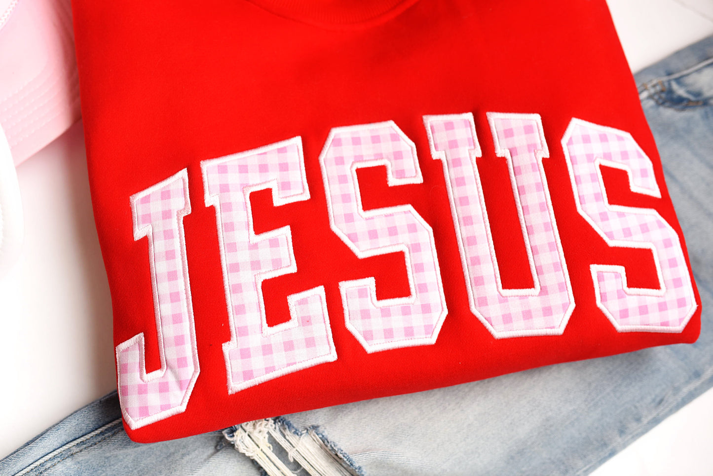 Red Mockneck Pink Jesus Gingham