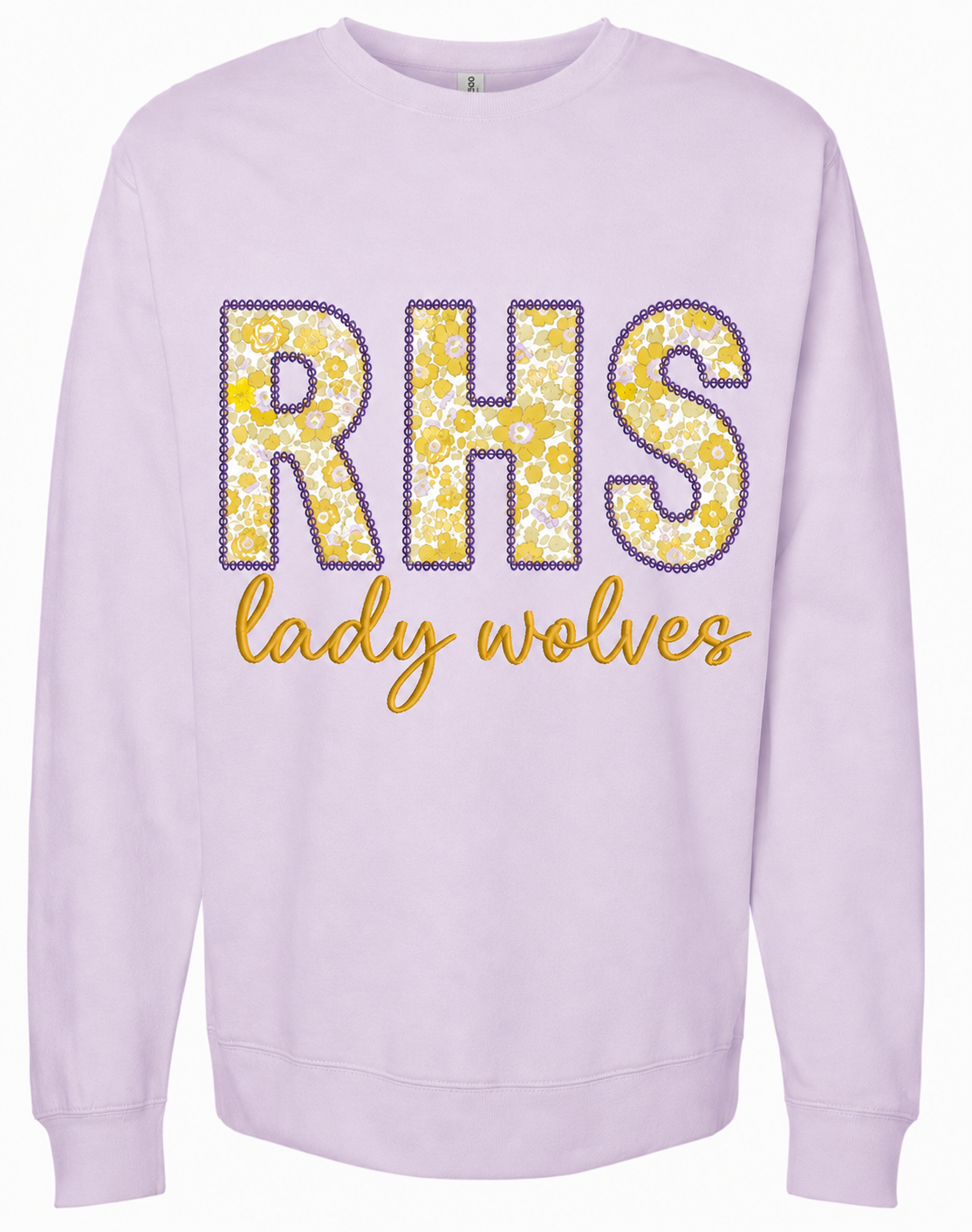 Lace Yellow Floral Applique Crewneck Sweatshirt Lavender