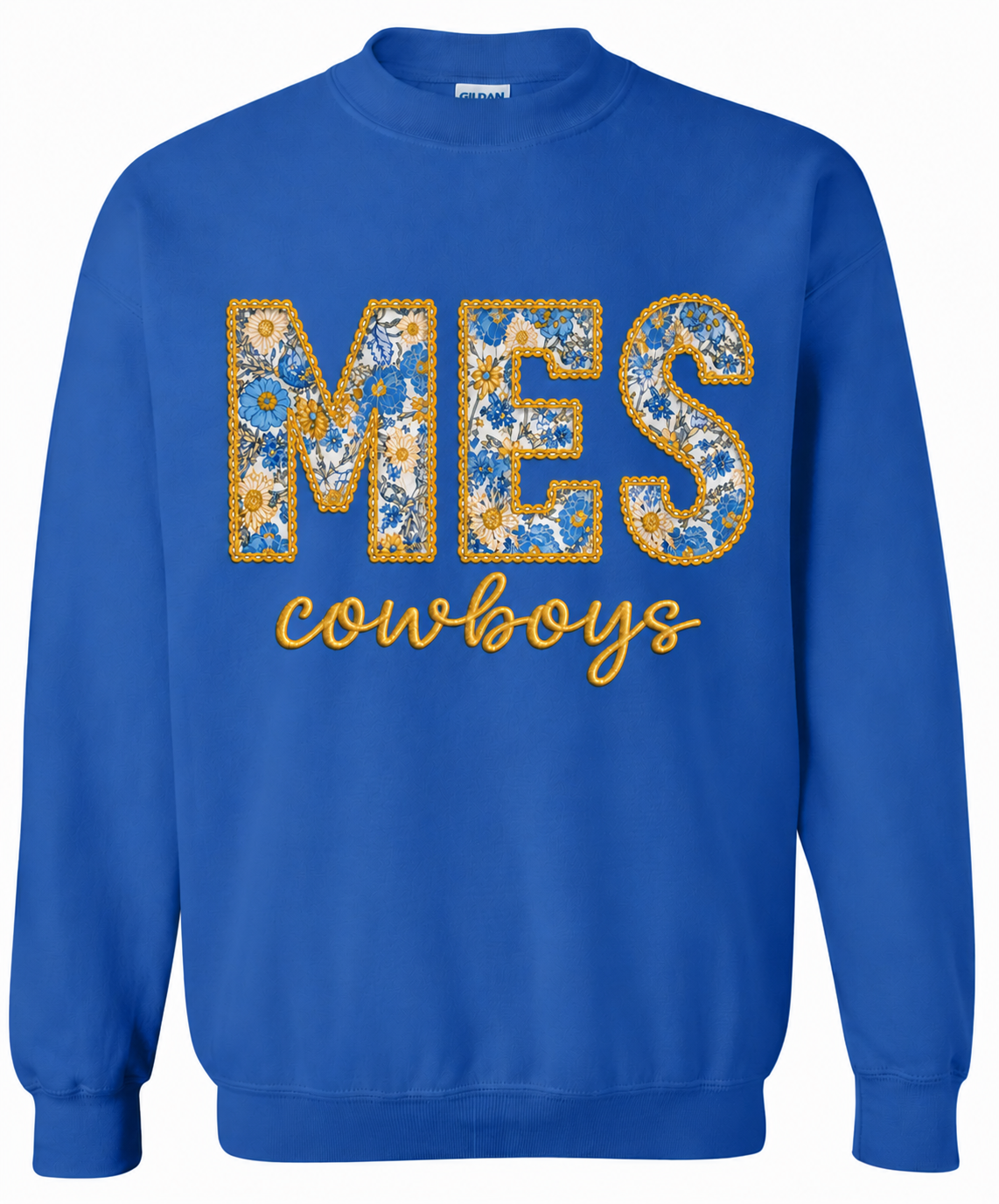 Lace Stitch Yellow + Royal Floral Applique Crewneck Sweatshirt