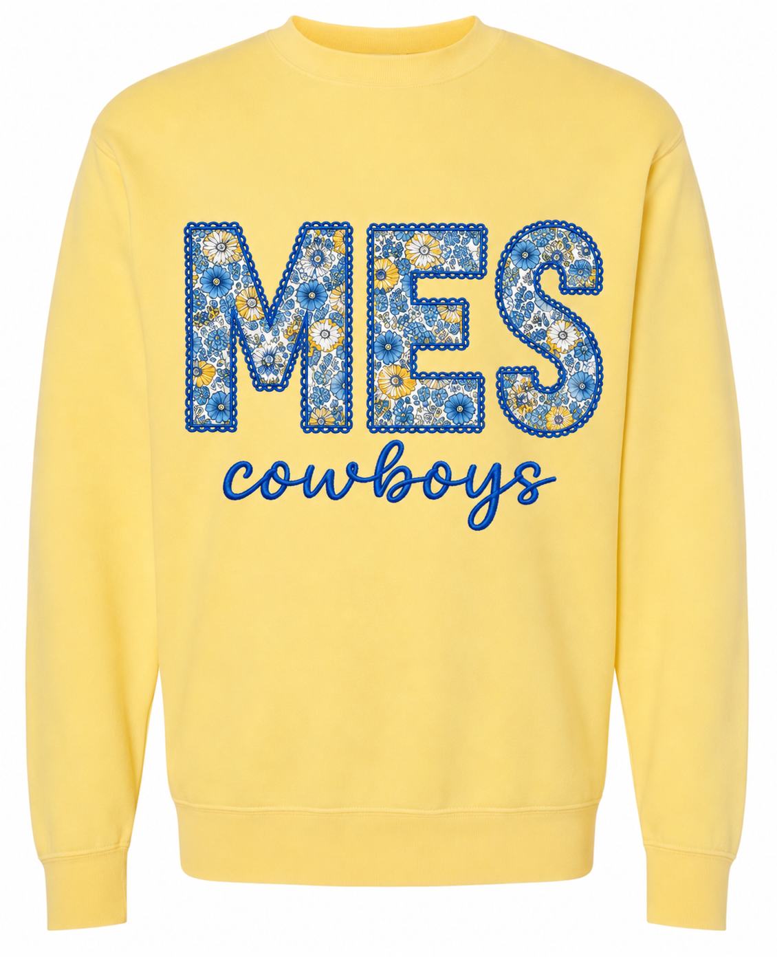 Lace Stitch Yellow + Royal Floral Applique Crewneck Sweatshirt