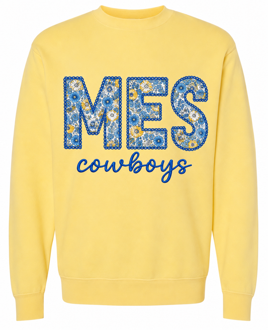 Lace Stitch Yellow + Royal Floral Applique Crewneck Sweatshirt