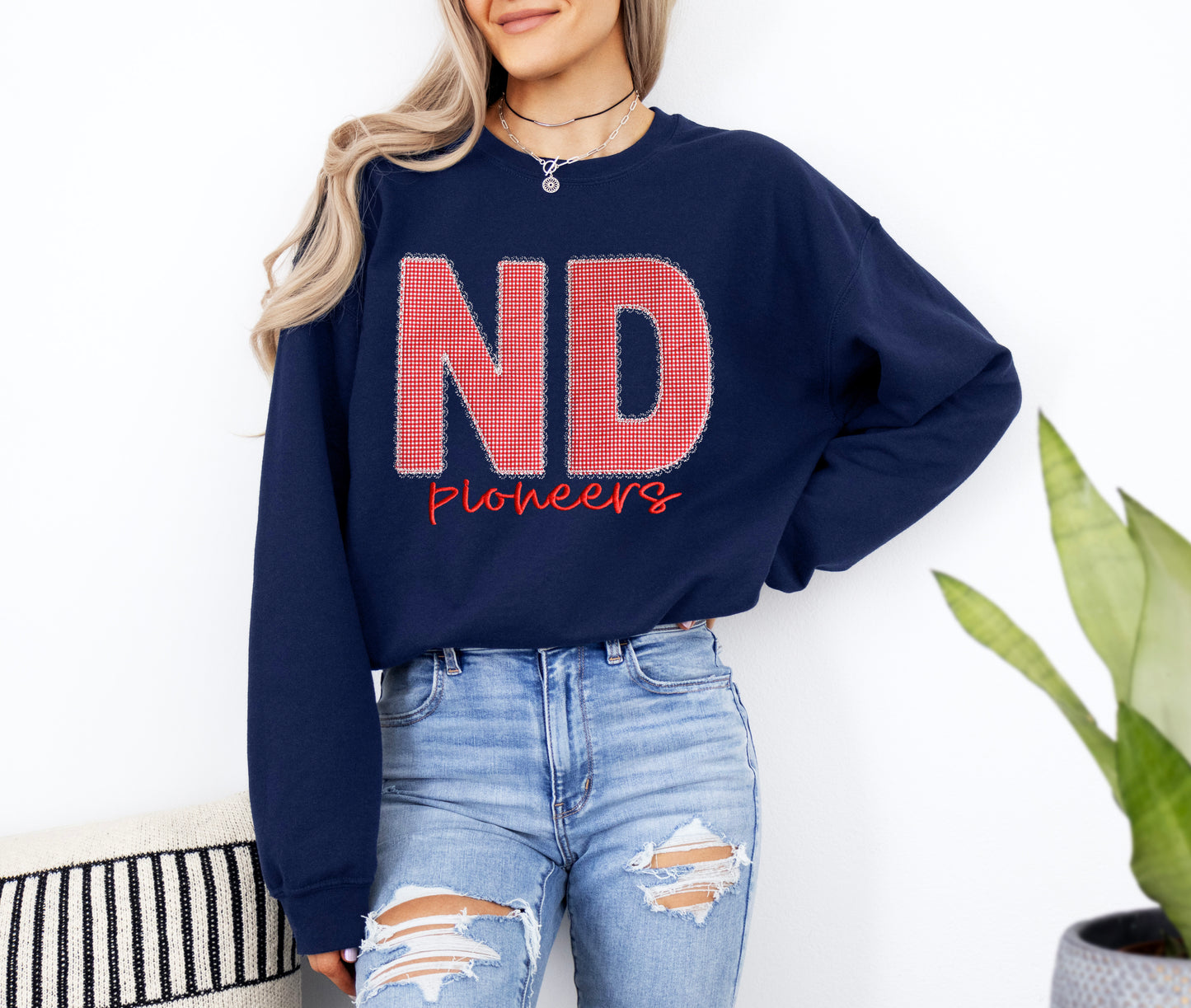 Gingham Lace Applique Make It Your Own Gildan Sweatshirt