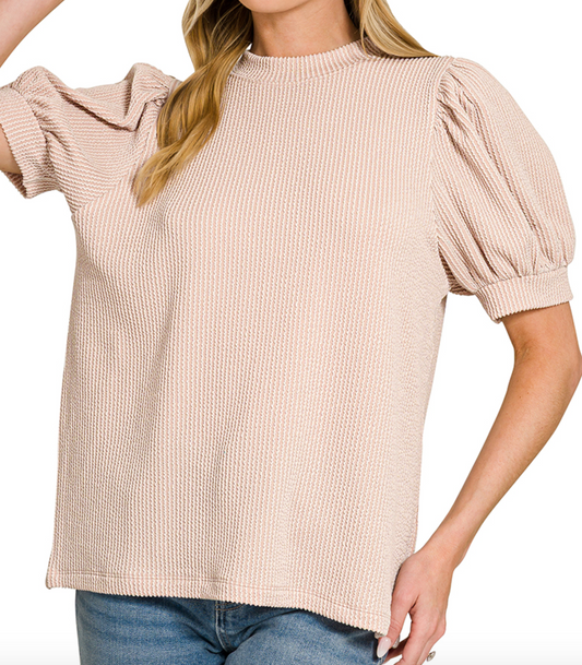 Ribbed Puff Sleeve Zenana