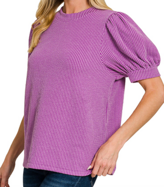 Ribbed Puff Sleeve Zenana