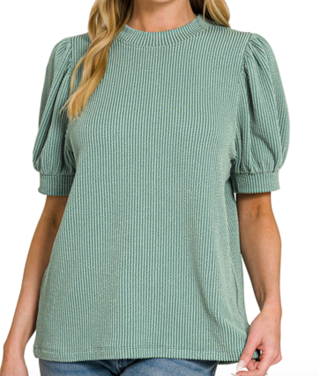 Ribbed Puff Sleeve Zenana