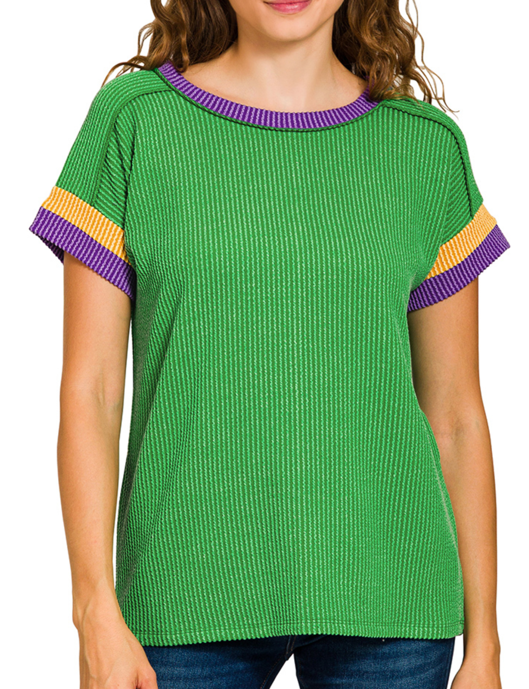 Mardi Gras Zenana Ribbed Top FINAL SALE
