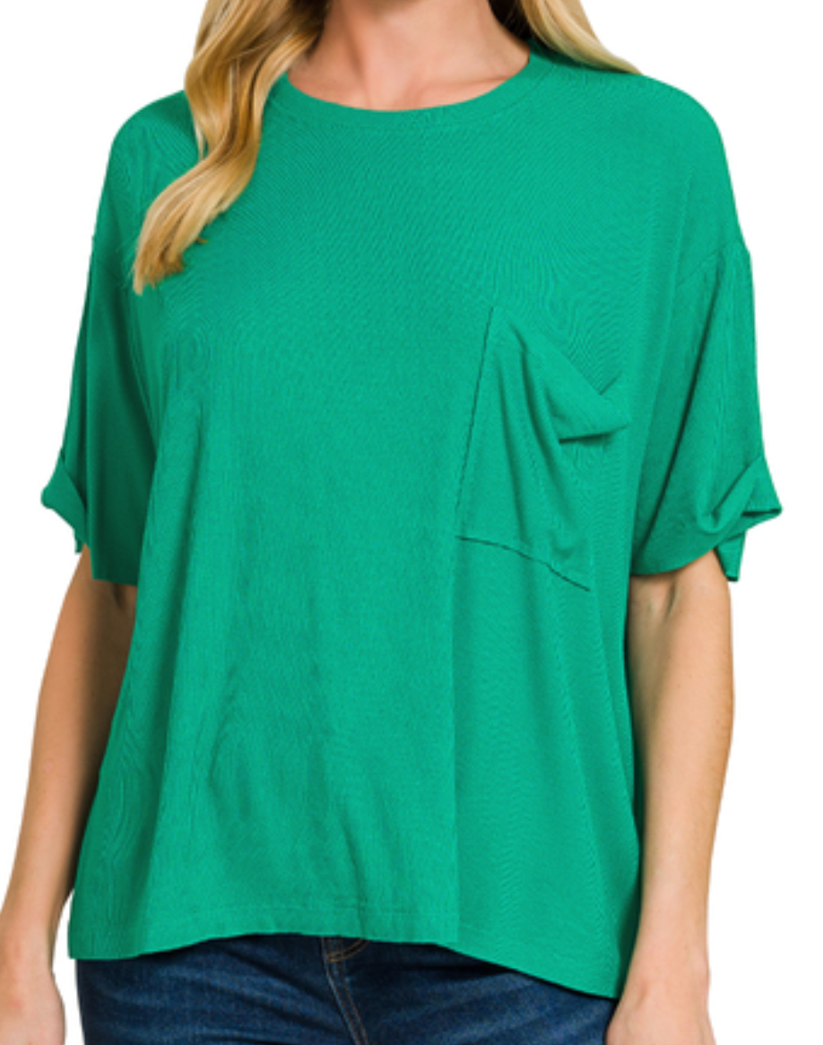 Oversized Ribbed Pocket Tee