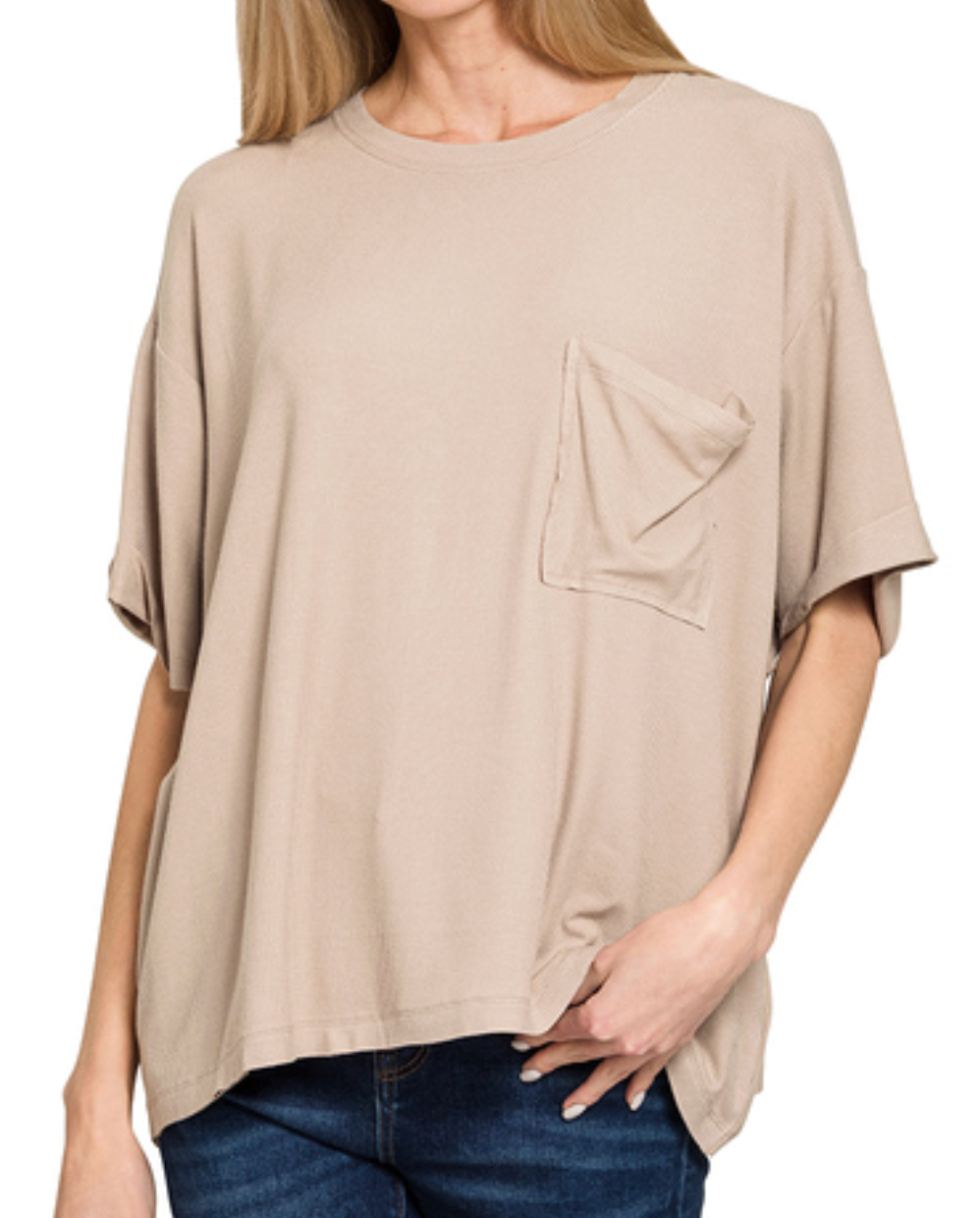 Oversized Ribbed Pocket Tee