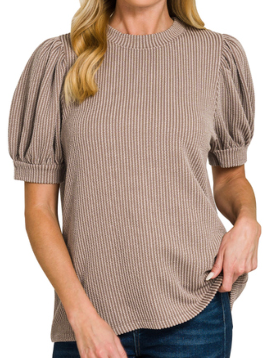 Ribbed Puff Sleeve Zenana
